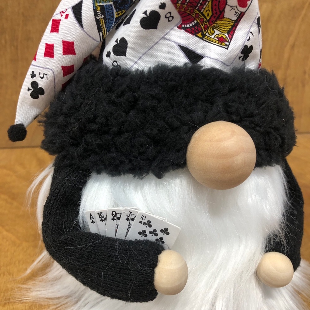 Royal Flush Gnome Poker Cards Gambler Diamonds Clubs Red Black White Sunglasses